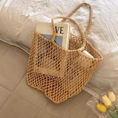 Shoulder Bag, Vacation, Cotton Rope Woven Women's Bag, Lazy, Summer, Hollowed Out, Large Capacity, Hand-held Beach Bag
