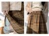 Korean Retro Plaid Woolen A-line Skirt for Women - High Waist Winter Long Skirt