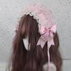 Ruffled Lace Headpiece Headband Weet Lolita Bowknot Maid Headdress Women Girls Japanese Style Crisscross Ribbon Pearls Beaded