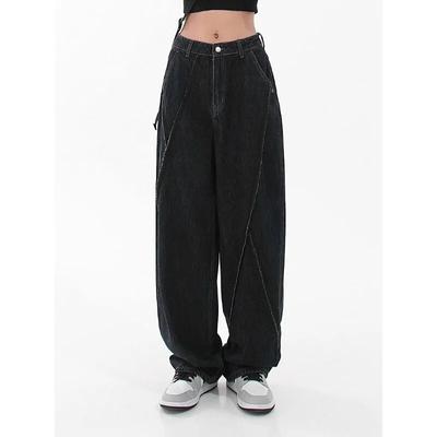 Jeans Damen Casual Baggy Jeans Lose Nähte Design High Street Schwarz Gerade Hosen Y2k Boyfriend Denim Hosen S-5XL