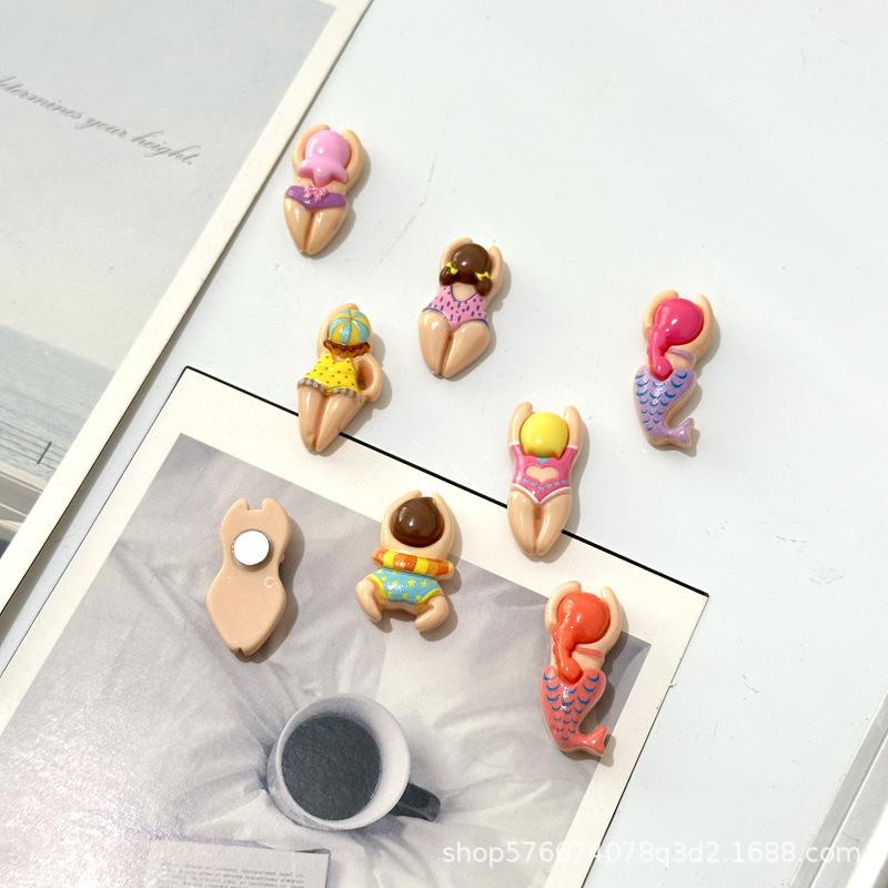 6/11pcs Cute Beach Girl Mermaid Fridge Magnets Set Resin Swimsuit Bikini Refrigerator Stickers Summer Decor Kitchen Photo Wall