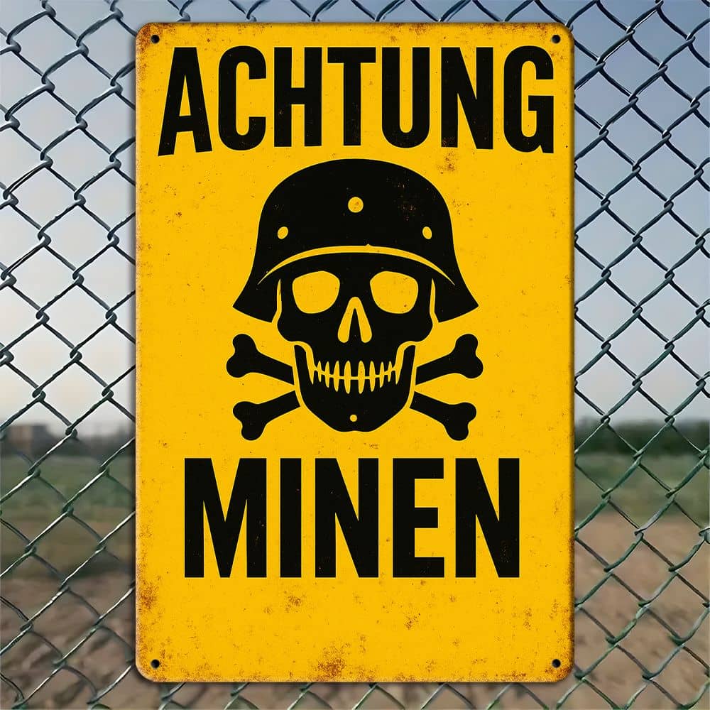 

German Achtung Minen metal sign, 20x30cm military decor. чистый