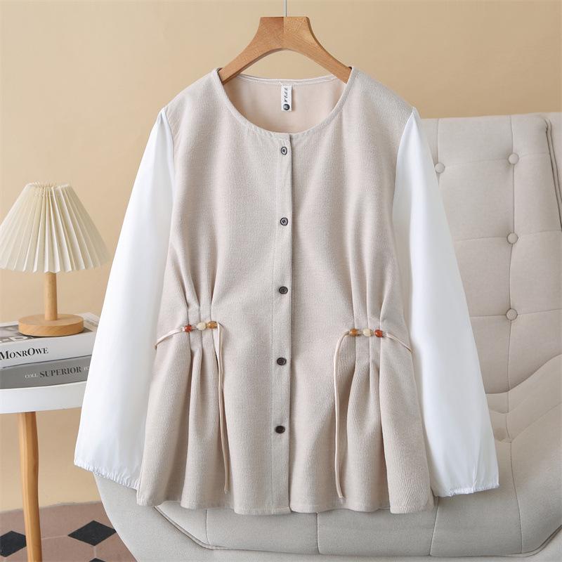 

Spring 2026 Plus Size Women s Waist-Cinching Slimming Long Sleeve Round Neck Top for Girls 200 Jin - Shirt 8872 XL абрикосовий