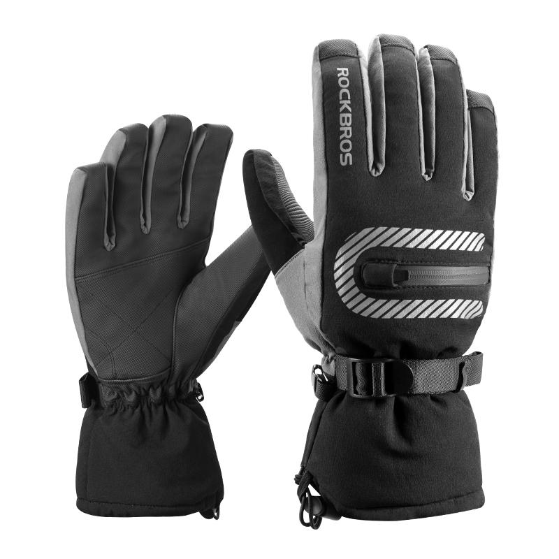 

ROCKBROS Winter Bicycle Skiing Gloves Windproof Thermal Fleece Warm Bike Full Finger Gloves Snowboard Motorcycle Cycling Gloves L