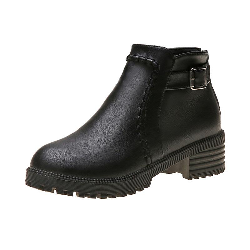 European and American Martin Boots Short Leather Boots Vintage Belt Buckle Low Heel Boots