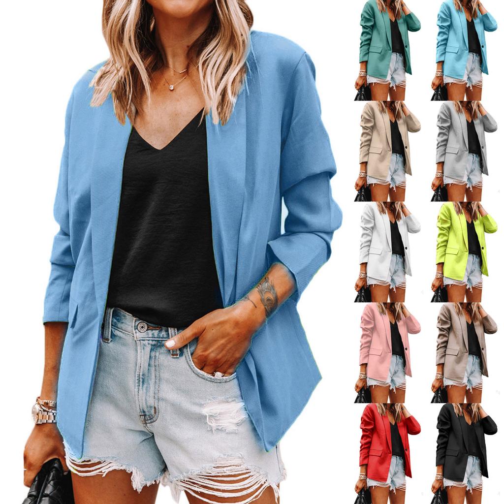 Women's Casual Open Front Cardigan Long Sleeve Button Work  Jacket Coat