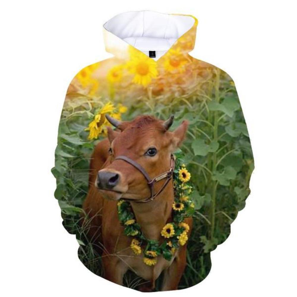 

Весенне-осенний пуловер-свитшот 3D с пасторальным принтом коровы, мужская модная толстовка с длинным рукавом, легкий топ 4XL