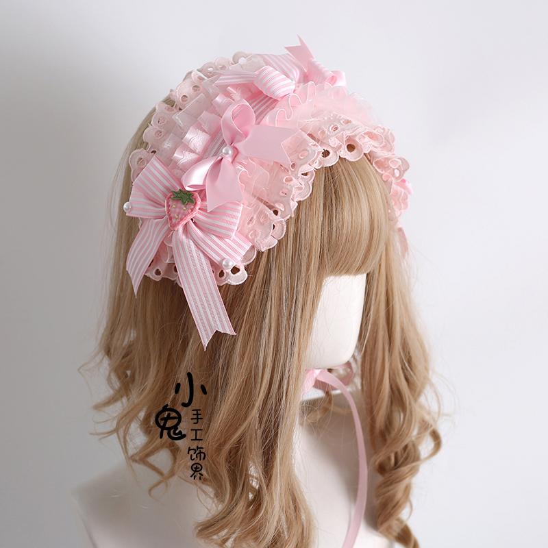 Original Striped Strawberry Headband Lolita Cake Top Hat Lolita Style Handmade Strawberry Sweetheart Sleeves Korean Accessories