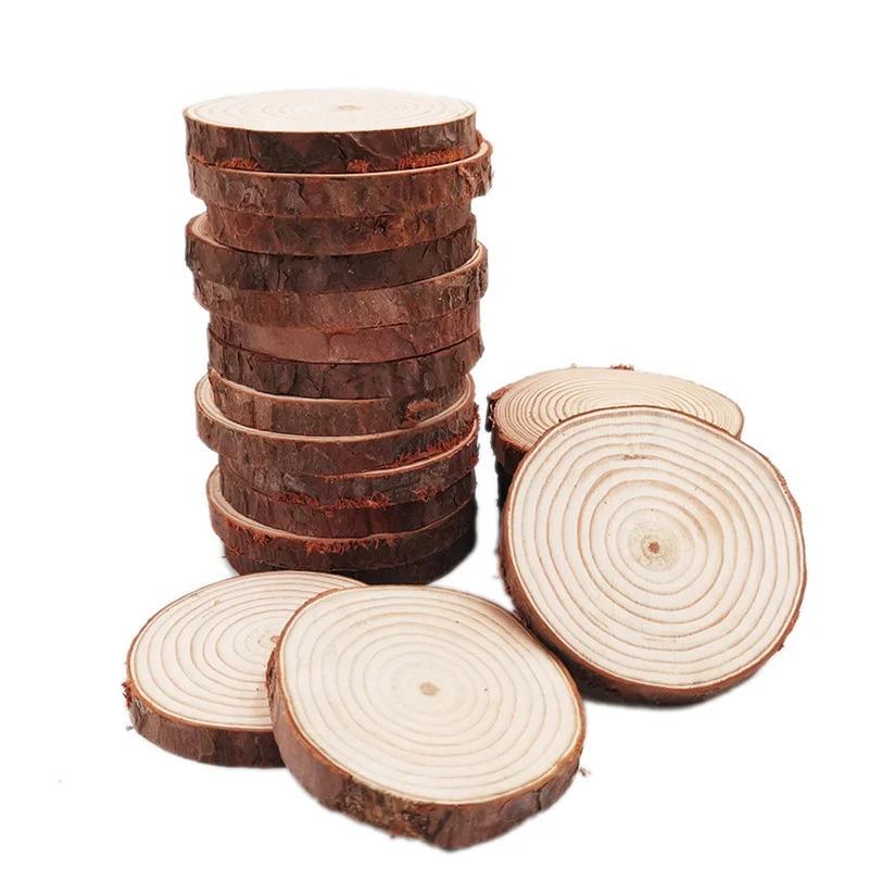 10pcs 6-7cm Wood Slices Natural Rounds Unfinished Wooden Circles Christmas Ornaments for Coasters, Craft Supplies