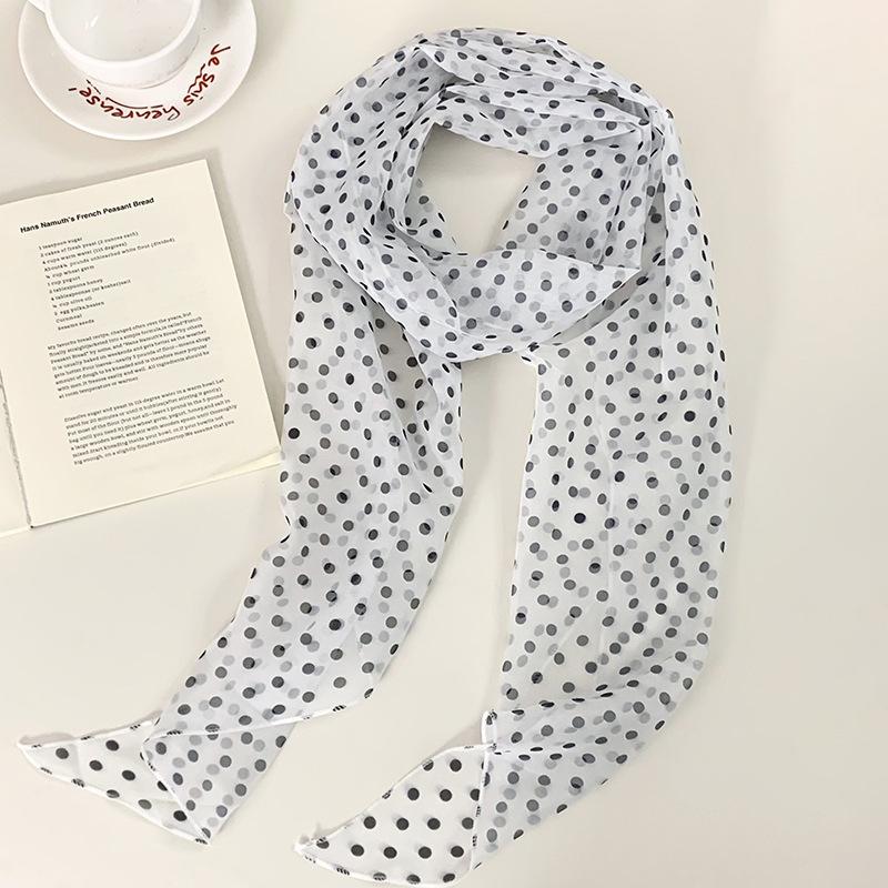 

Шелковый шарф длинная полоска высококлассный новый тонкий и узкий шарф в горошек шелковый шарф декоративный шарф лента для сумки универсальный пояс