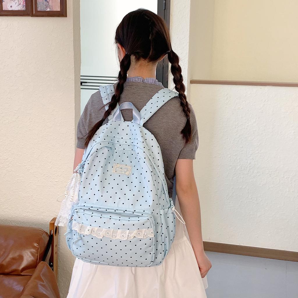 Schoolbag new high-value sweet student schoolbag polka dot lace casual backpack large capacity lightweight backpack
