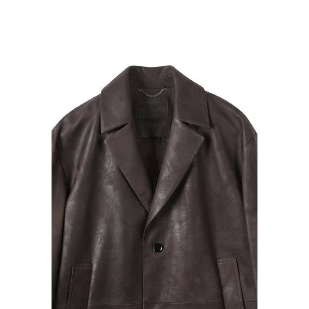 Customellow Oversized Fit Vegetable Leather Blazer Jacket Brown Cwjaa25511brx