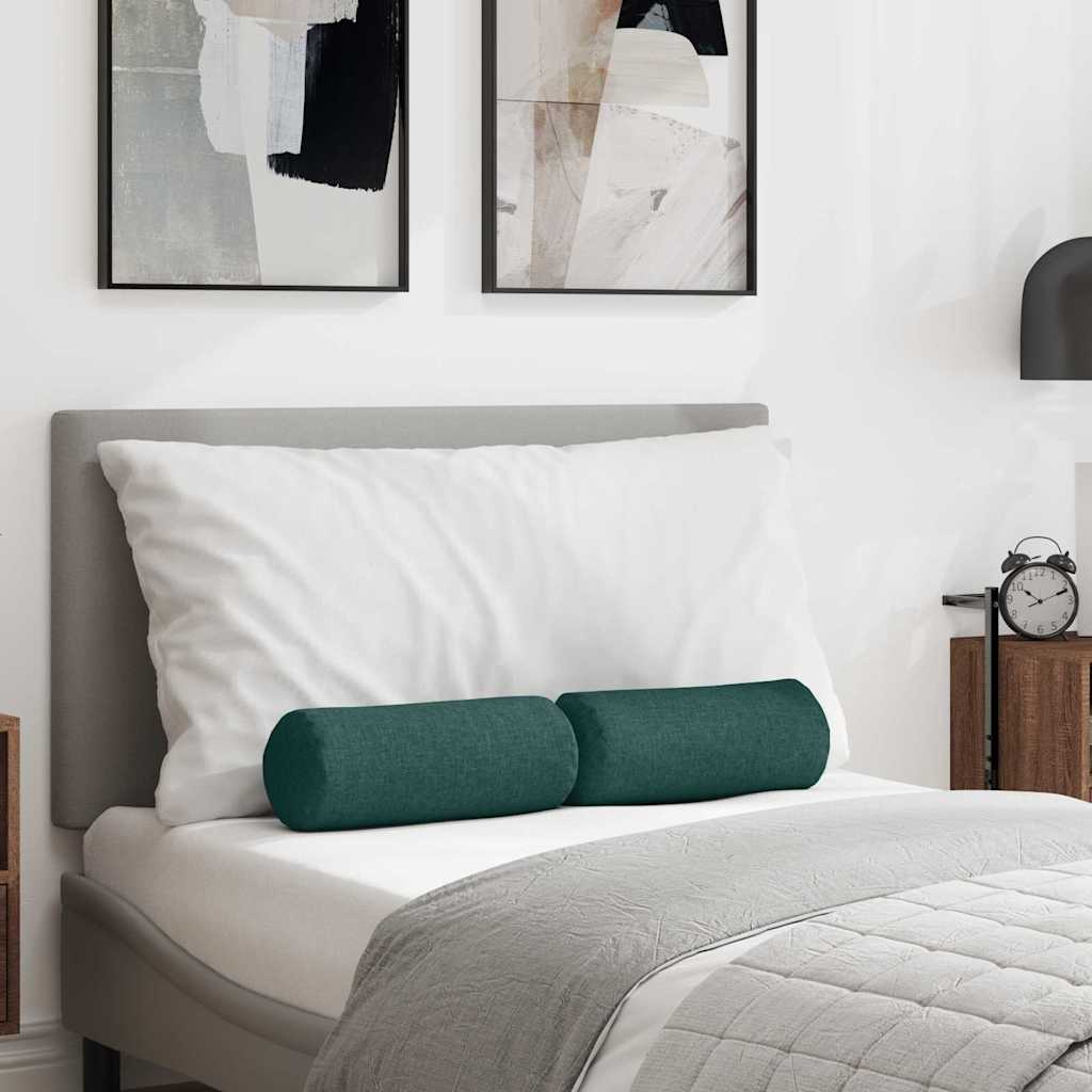 Bolster Cushions 2 pcs Dark Green Ø 15 x 40 cm Fabric