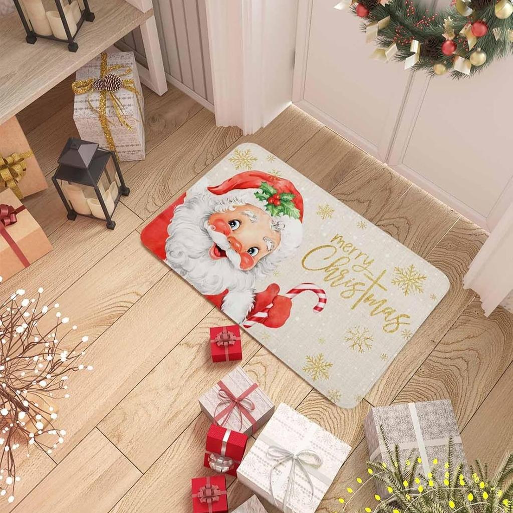 Merry Christmas Santa Snowflakes Non-slip Door Mat Entrance Welcome Rugs Bedroom Balcony Hallway Floor Mat Christmas Decorations