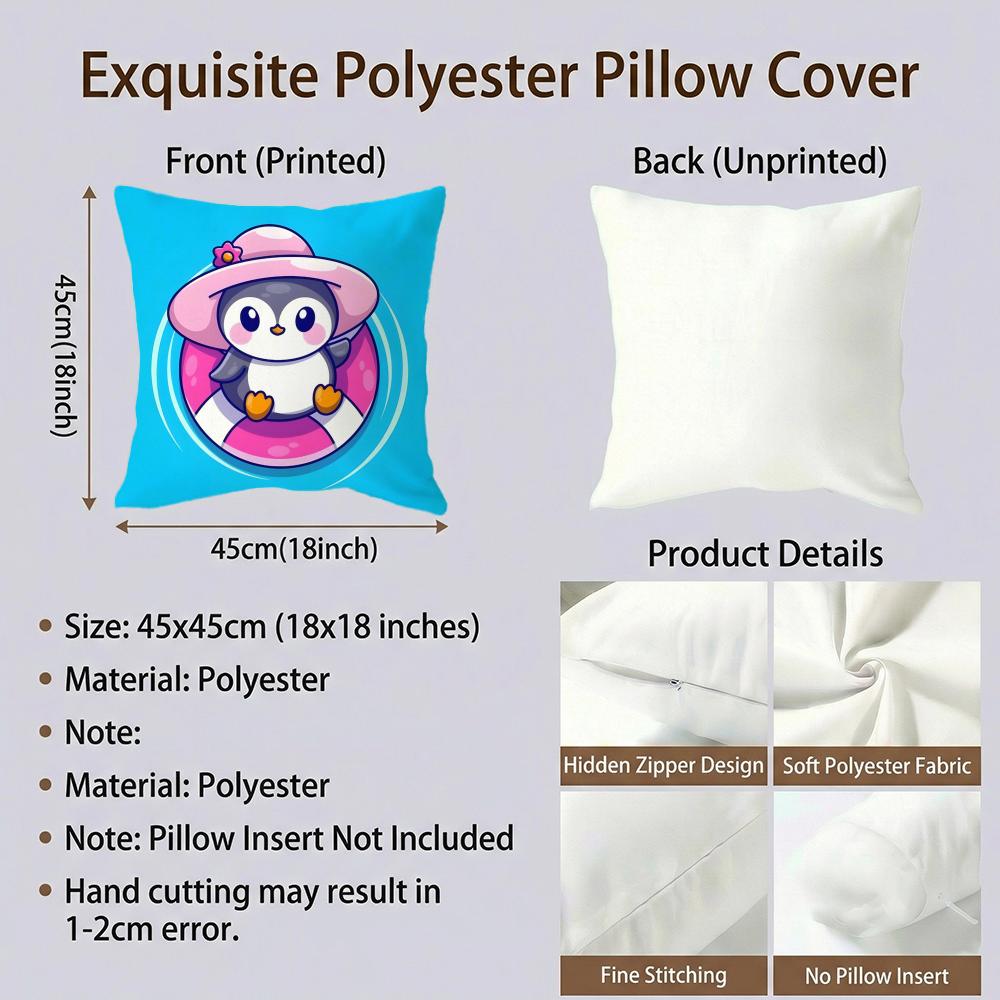 Cute Animal Cartoon Penguin Cushion Cover Premium Soft Pillowcase Skin-Friendly Breathable Multi-Purpose For Home Office Travel