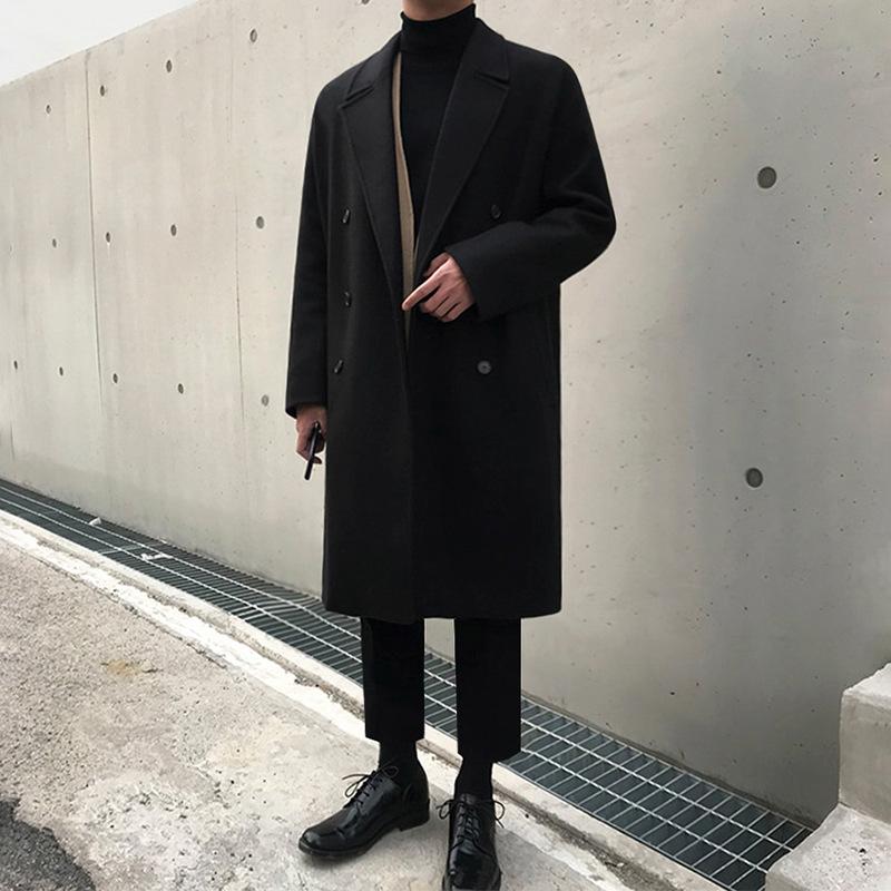 Woolen Coat Men's Mid-length Winter Korean Style Loose Thickened Windbreaker Jacket Trendy Double-sided