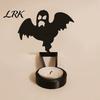 Black Cat Candle Stand Halloween Shadow Holder, Funny Pumpkin Ghost Bat Reaper Candlestick Decoration, Projection Metal Tea Light Stand, Vintage Scary