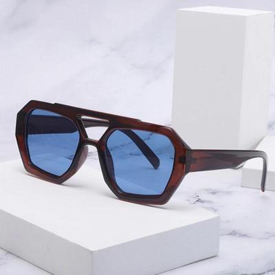 SHAUNA Vintage Irregular Polygon Square Women Double Bridges Sunglasses Shades UV400 Men Blue Green Sun Glasses
