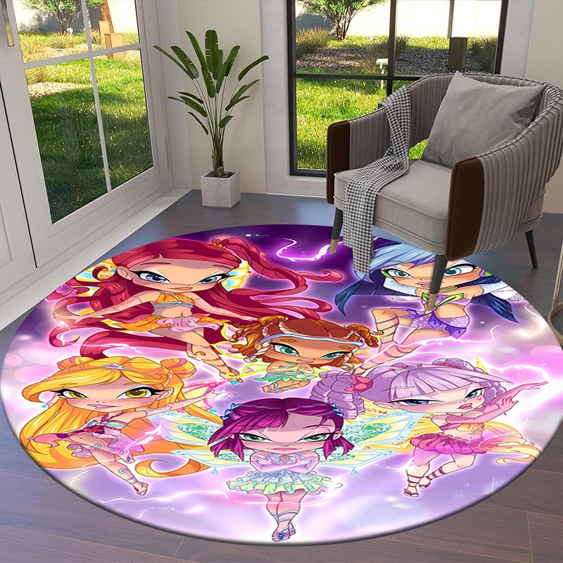 Winx Club Round Area Rug,Carpet Rug for Living Room Bedroom Sofa Playroom Decor,Non-slip Floor Mat