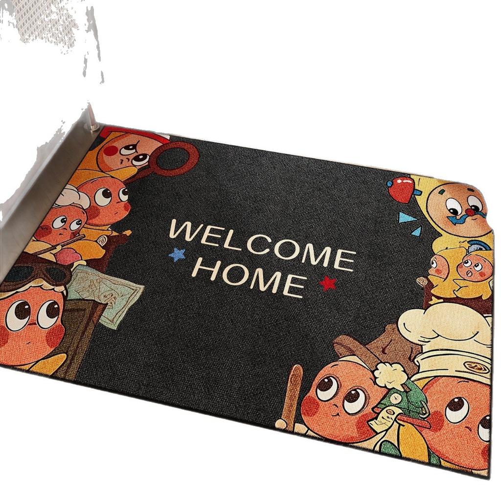 Cartoon Crystal Velvet Floor Mat, Scraping Mud And Rubbing Soil, Porch Foot Pad, Black DirtResistant NonSlip Pad, WaterAbsorbing Door Carpet