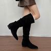 Vintage Pleated Women Knee High Boots Fashion Low Heels Pointed Toe Shoes Autumn Winter Slip On Modern Long Botas Para Mujer
