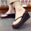 Fashion Thick Bottom Flip Flops Womens Summer Fashion Outdoor Beach Slippers Medium High Slope Heel Clip On Slip Resistant Cool Slippers