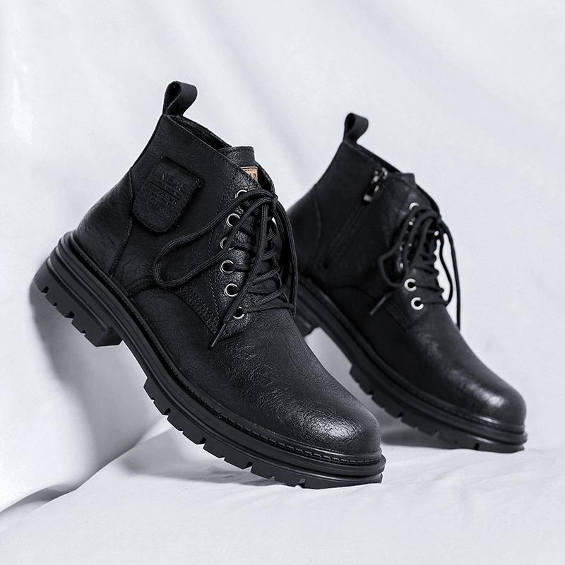 High Quality Men Ankel Boots Autumn Winter Men Boots English Style Thick Soled Mid Top Boot Fashion Retro Lace Up Platform Boots