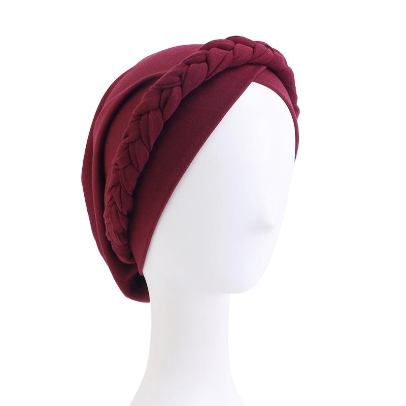 Bohemian Style Handmade Braid Turban Cross Bandana Slouchy Hat For Women Muslim Hijab Islamic Head Wrap Hair Loss Chemo Cap