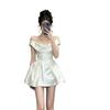 French Daughter One-word Shoulder Dress Women's Summer New Waist Display Design Small A-word Skirt