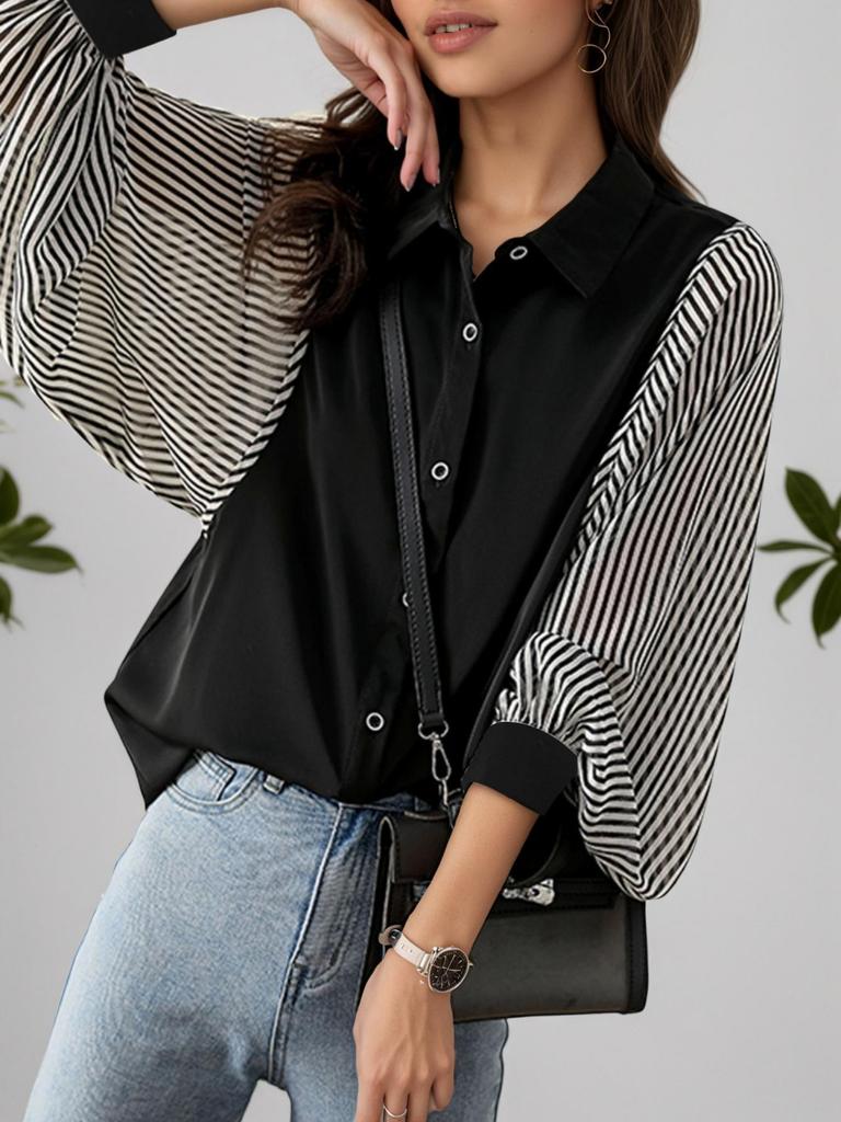 2026 European & American Fashion: Women's Chiffon Velvet Slimming Style Top for Spring/Autumn