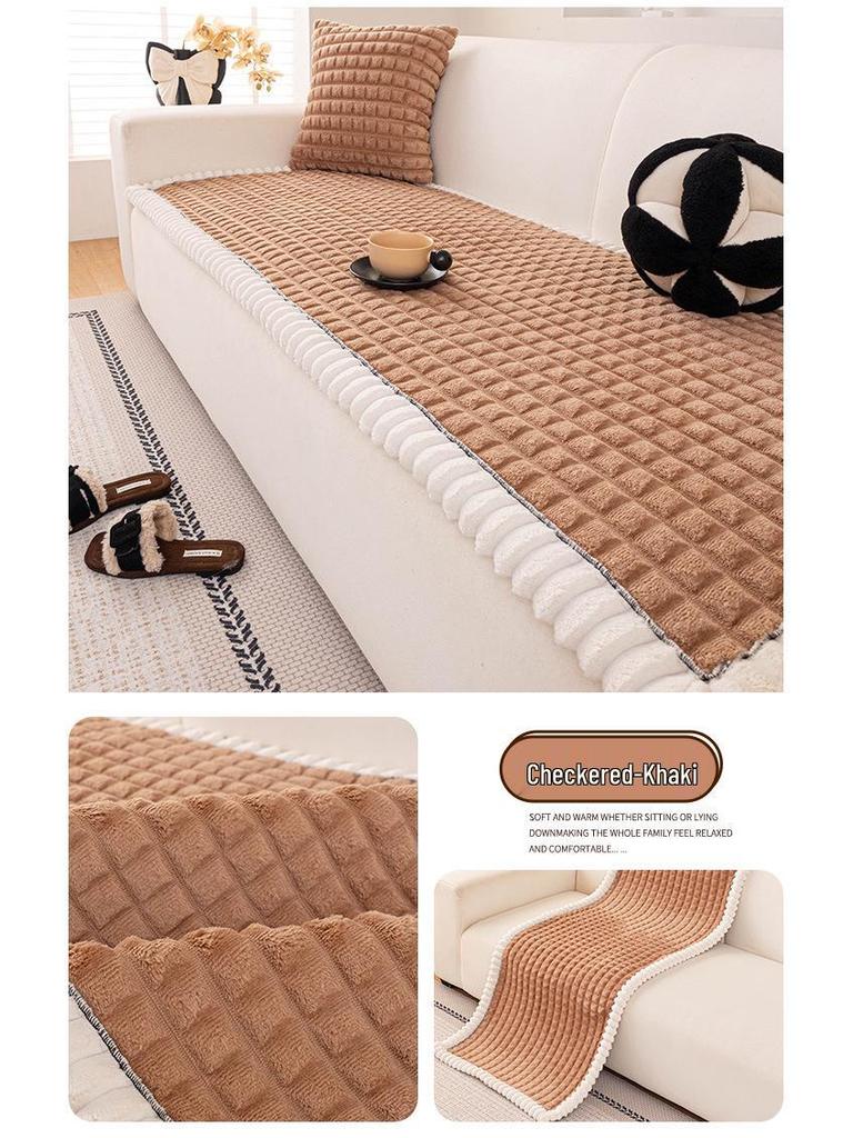2025 New Winter Plush Thick Leather Non-Slip Sofa Cushion Cover
