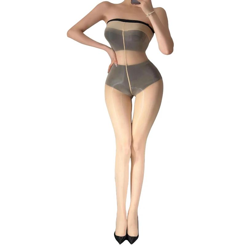 Women 8D Open Crotch Shining Shaping Bodystockings Shiny Glossy Oil Stockings Anti Hook Pantyhose Sexy Lingerie Tights