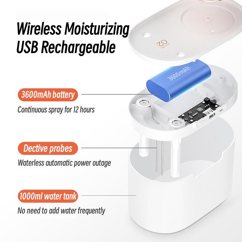 Umidificatore Portatile ad Ultrasuoni 1000ml 3600mah Ricaricabile via USB Wireless Diffusore d'Aria Doppio Ugello Montagna Umidificatore Aroma