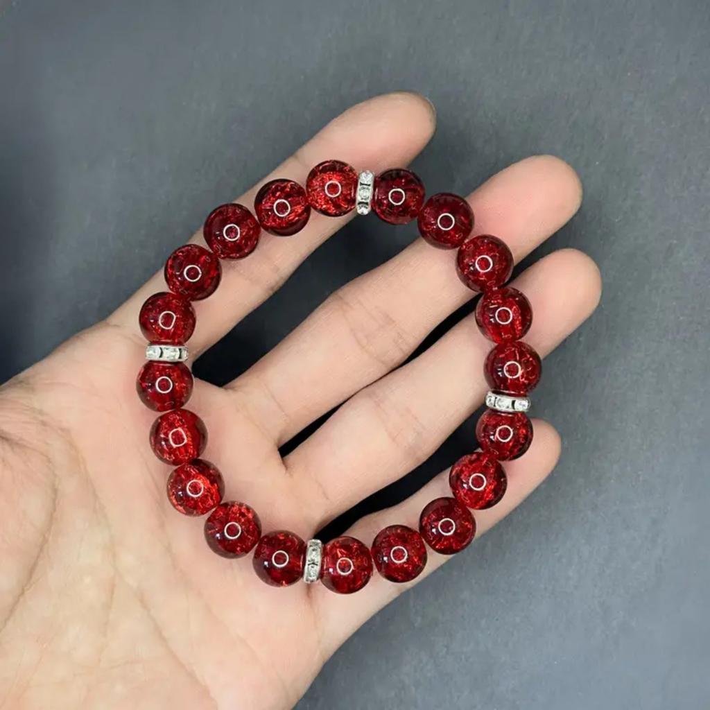 Natural Stone Beaded 10mm Red Glass Bungee Cord Beaded Bracelet
