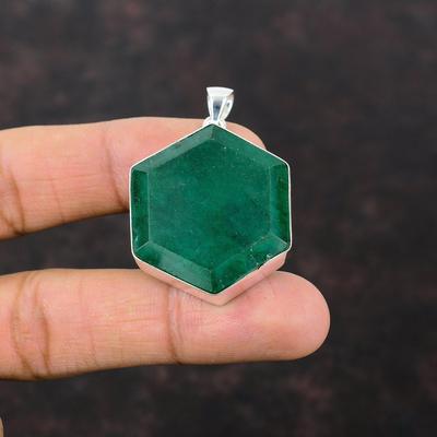 Facettierter sambischer Smaragd-Anhänger, Edelstein-Schmuck, 925er-Sterlingsilber-Anhänger, handgefertigt, erstaunlicher Anhänger, Statement-Anhänger, besonderes Geschenk für Frauen