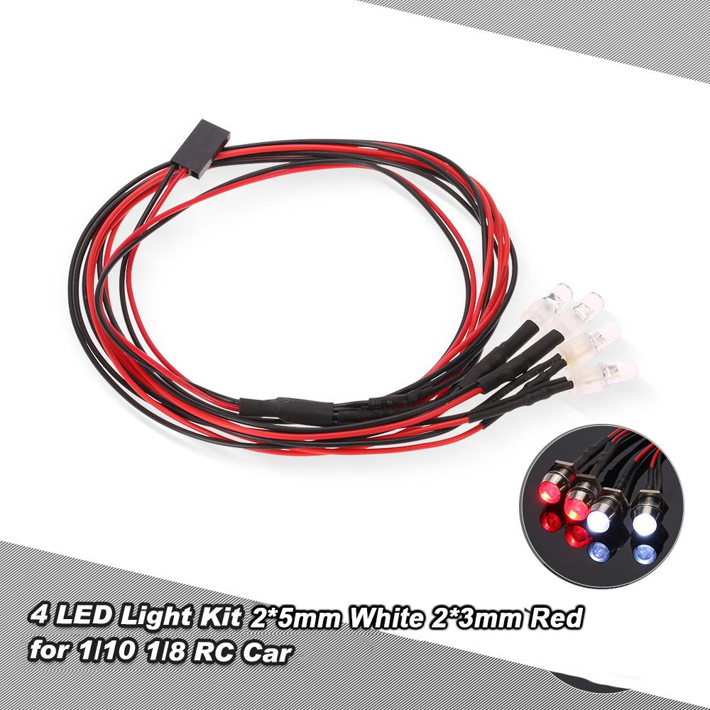 4 LED Lights Kit 2 White 2 Red for 1/10 1/8 Traxxas HSP Redcat RC4WD Tamiya Axial SCX10 D90 HPI RC Car