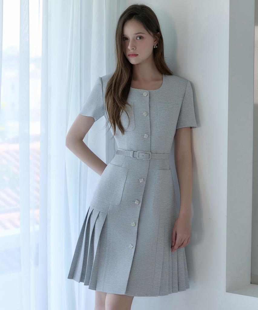 JULIY&CALLA 26Hs Love By You Ella Pleats Summer Tweed Dress Heathered Black Wedding Guest Look Ceremony Look