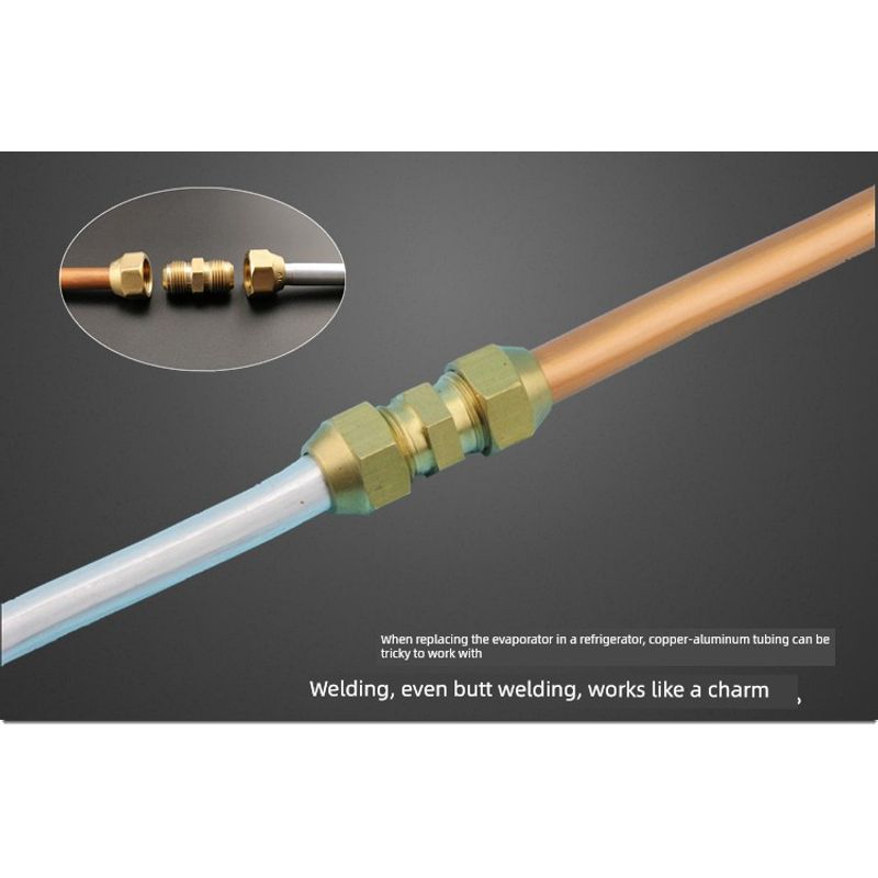 Refrigerator Dual Connection Copper-Aluminum Pipe 6mm with Nut, No Welding Required, Male-Female Refrigeration Connector
