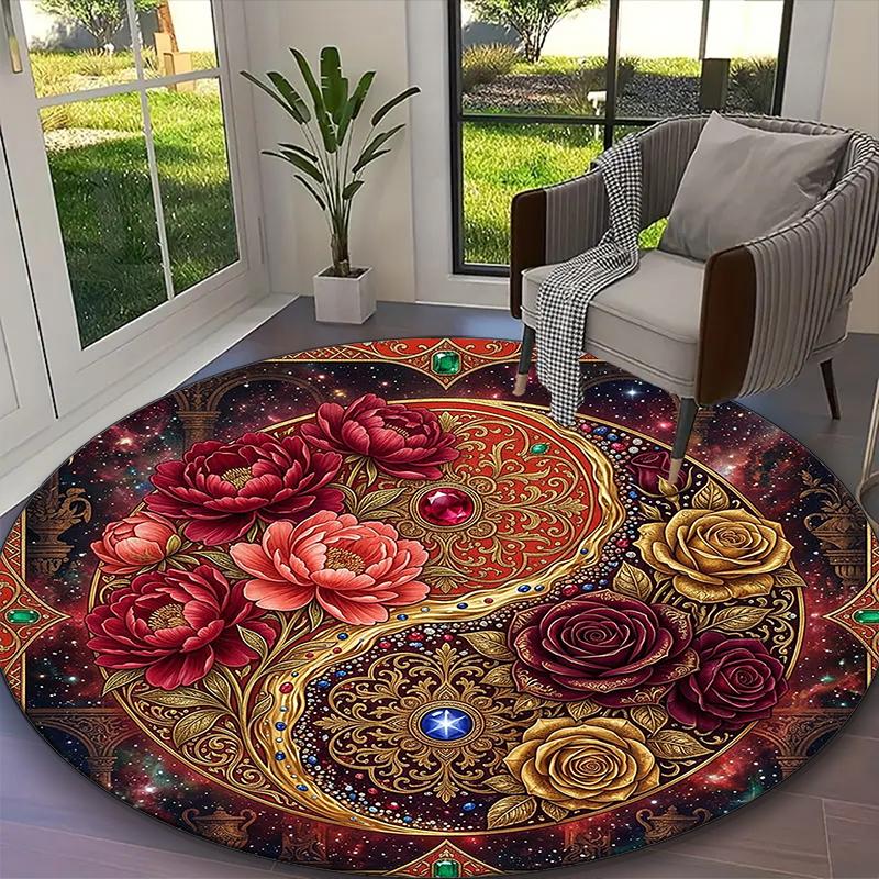

1pc Moody Dark Fox Rose Printed Chair Rug for Home Office Use, Living Room Kitchen Game Room Round Carpet Diameter 60cm