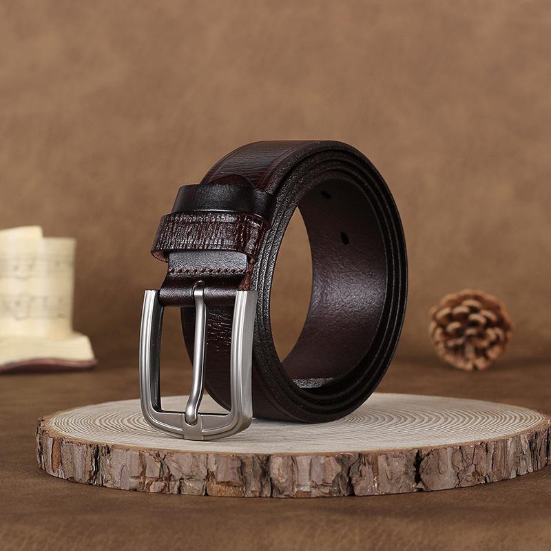 Factory Direct Sales Men'S Genuine Leather Belt Retro Handmade Embossed Belt Body First Layer Cowhide Simple Pin Buckle Belt