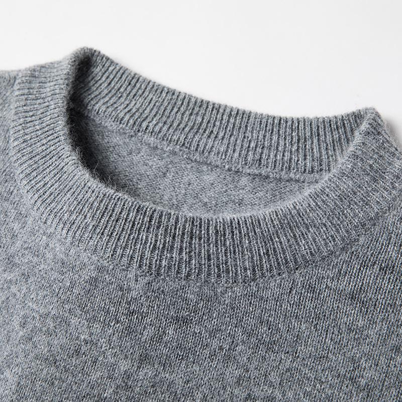 Men's Casual Solid Color Knit Wool Sweater - Fall/Winter Warm Base Layer, Round Neck