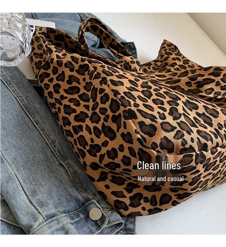 2025 Women's Leopard Print Canvas Tote Bag with Large Capacity – Shoulder & Handbag Trend