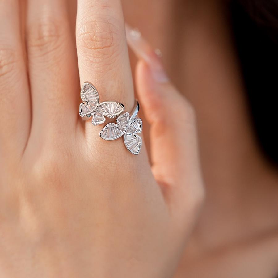 18k Gold Plated Open Butterfly Ring with Zircon Inlay - Elegant High-End Versatile Jewelry