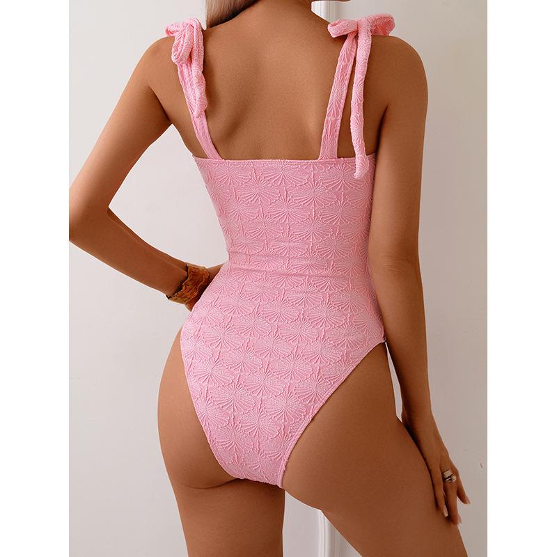 Vintage Pink Floral Print Swimwear Women 2026 Tie Strap V Neck Slim Tummy Control One Piece Swimsuit Beach Holiday Bathing Suits