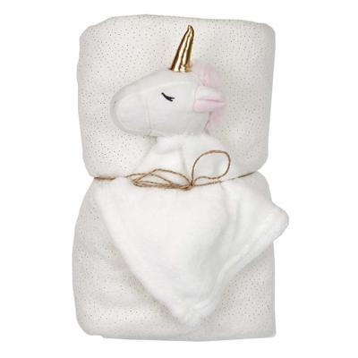 [A0887] – Decke und Decke „Licorne My Unicorn“, elfenbeinfarben – 100 x 75 cm
