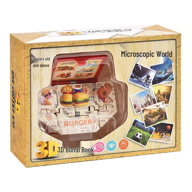 Mini Hamburger 3D Pop-up Book Keychain: Trendy Pendant & Creative Decompression Toy.