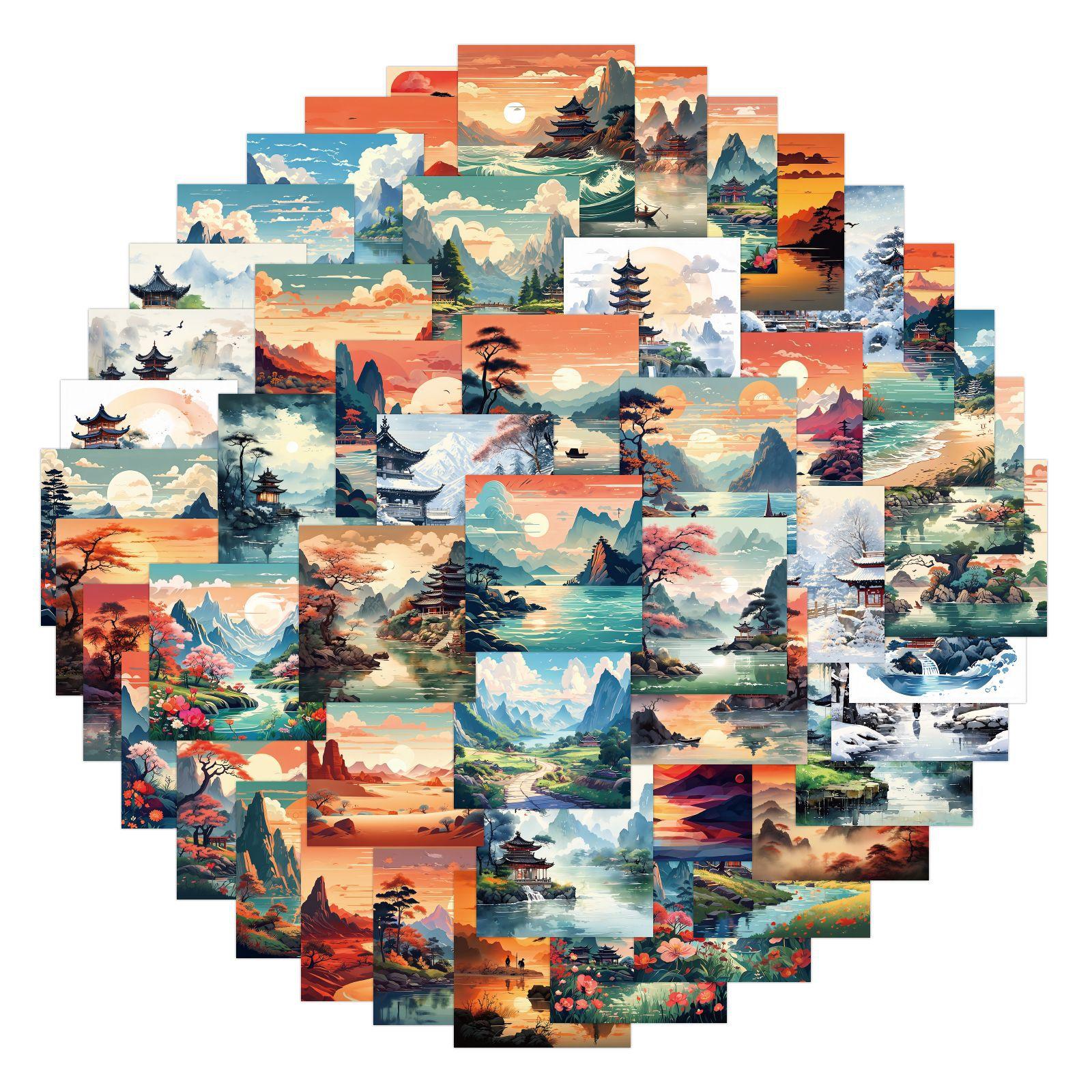 

60 Наклеек в новом стиле с красивыми пейзажами, персонализированные креативные декоративные водонепроницаемые наклейки для скейтборда, стакана для воды