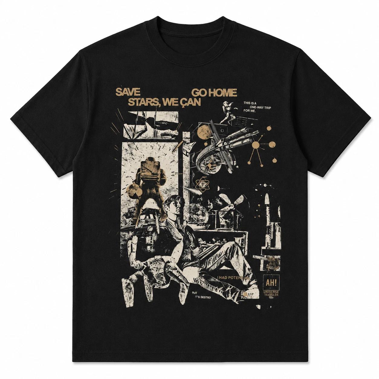 Retro Sci-Fi Graphic T-Shirt Cyberpunk Grunge Streetwear Tee Aesthetic Space S