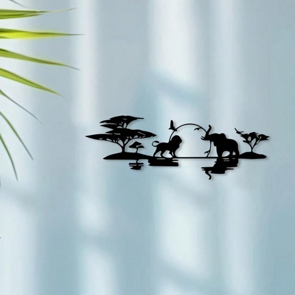 African Wildlife Metal Wall Art with Elephant Giraffe Zebra Unique Gift Balcony Decor