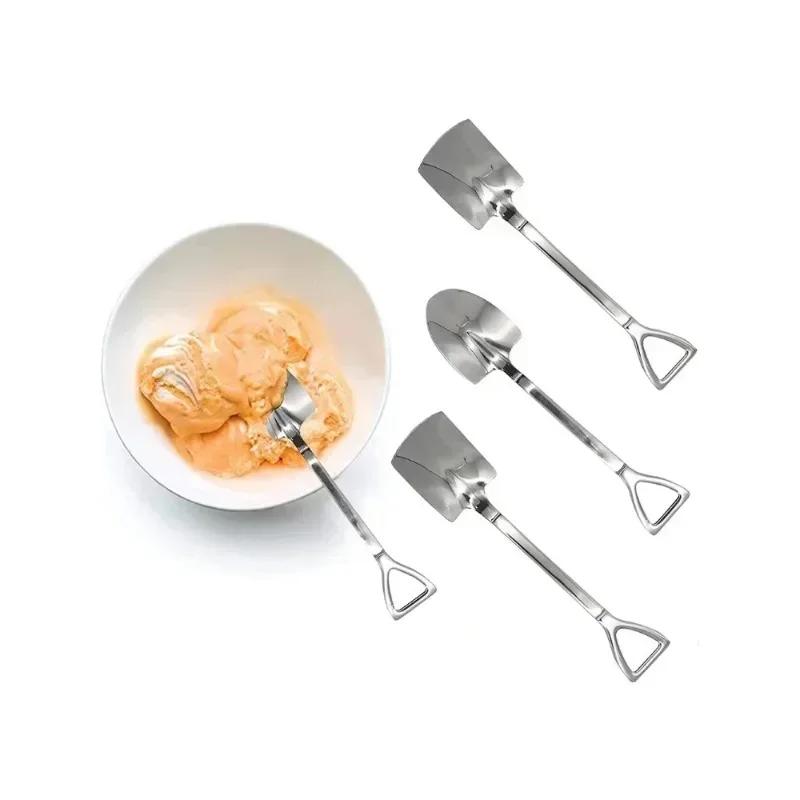 4 Stück/Set Niedliche Schaufel Teelöffel Eiswerkzeug Metall-Teelöffel Kaffeelöffel für Obst Dessert Schaufel Geschirr Besteck Löffel